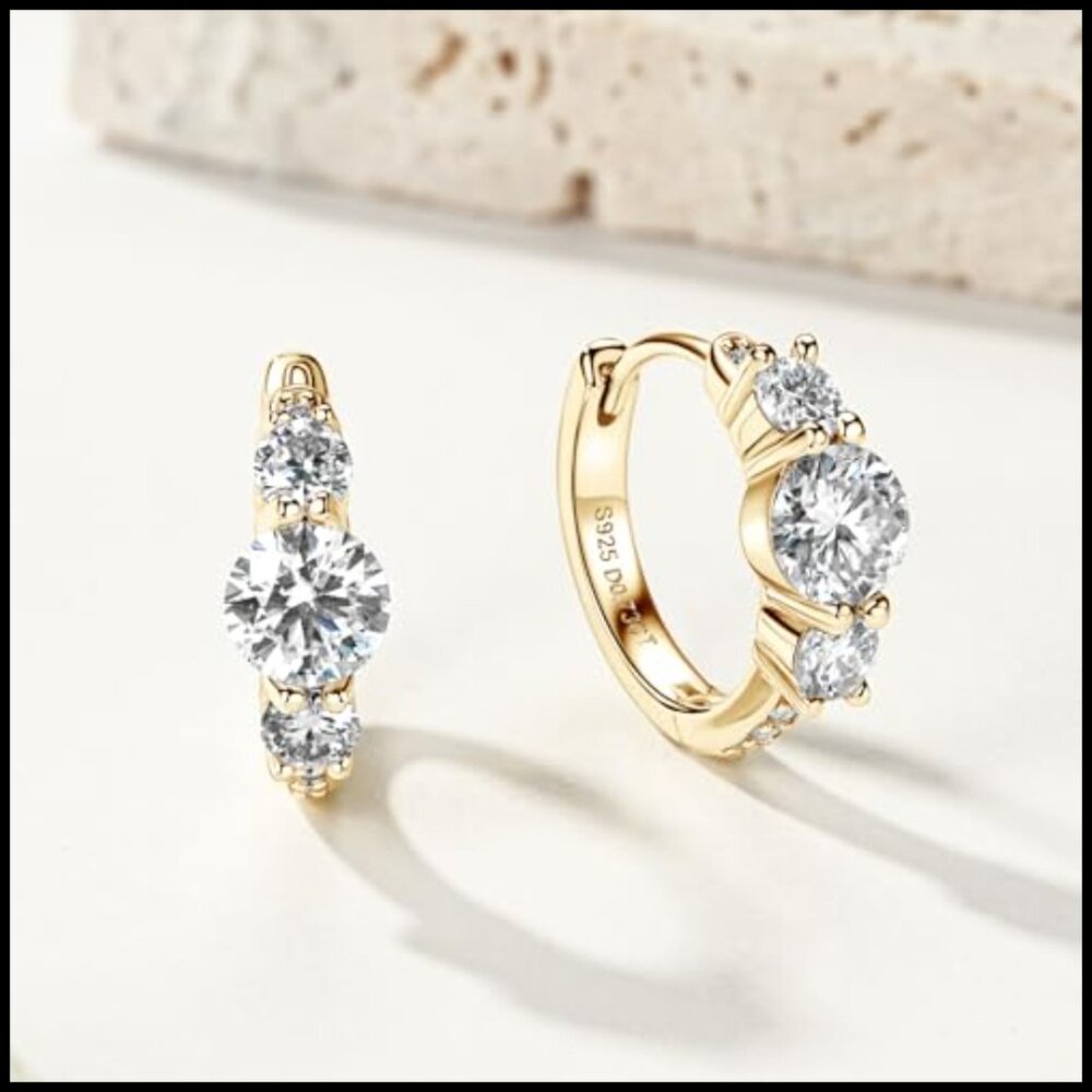 925 Sterling Silver Moissanite Huggie Hoop Earrings